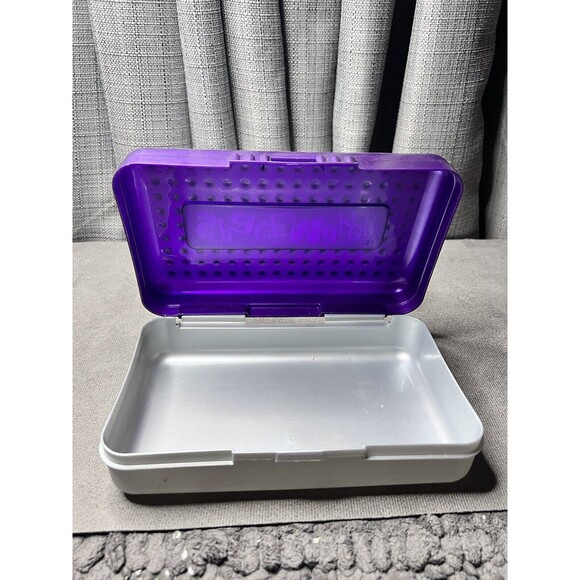 SpaceMaker Retro Plastic Pencil Boxes Purple Clear Stackable Lot of 2 - Picture 4 of 13